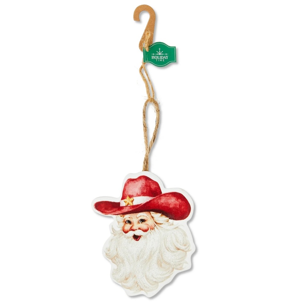 Red and White Cowboy Santa Christmas Ornament
